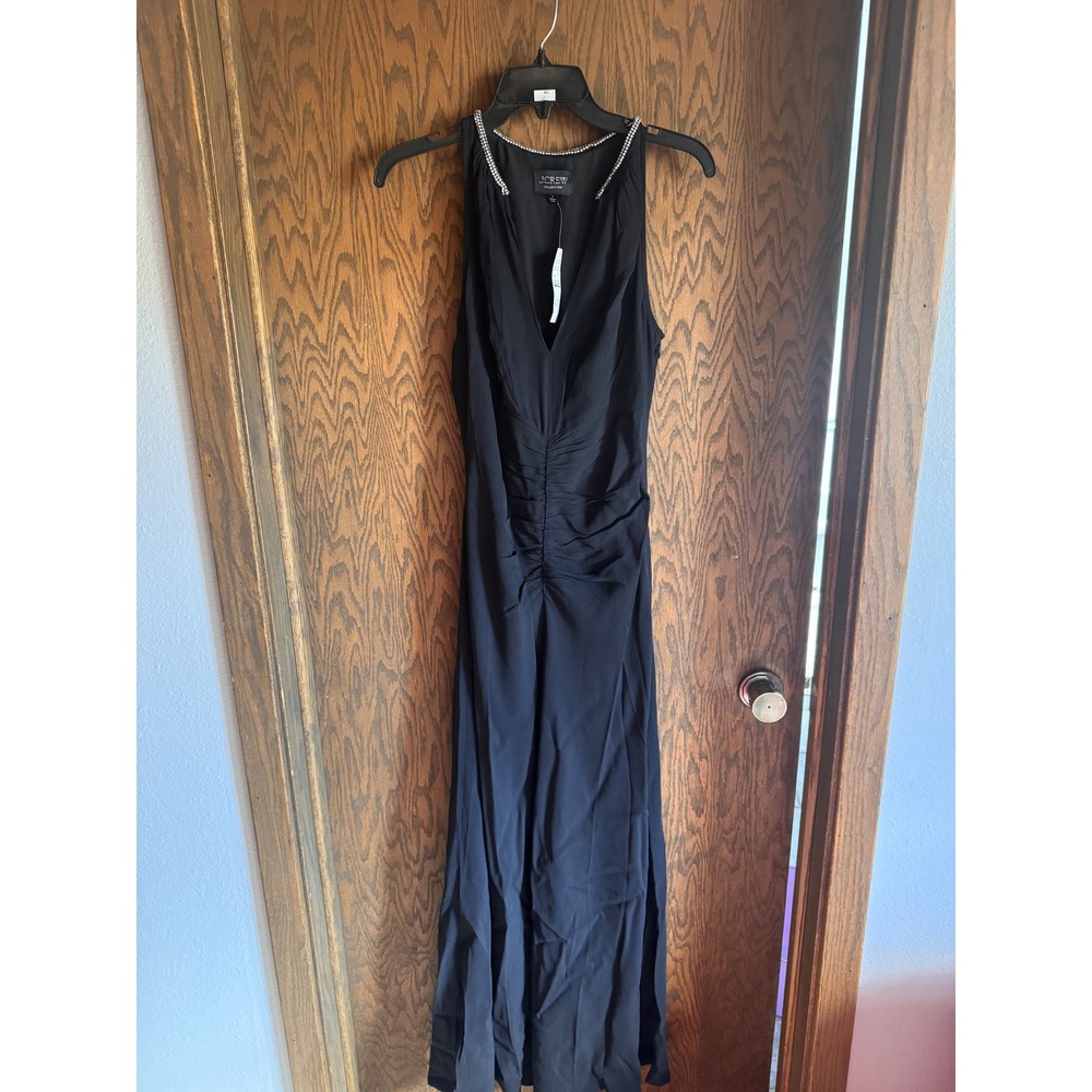 J.Crew Collection Black Ruched Rhinestone V-Neck Maxi Gown Dress CD510 Size 4